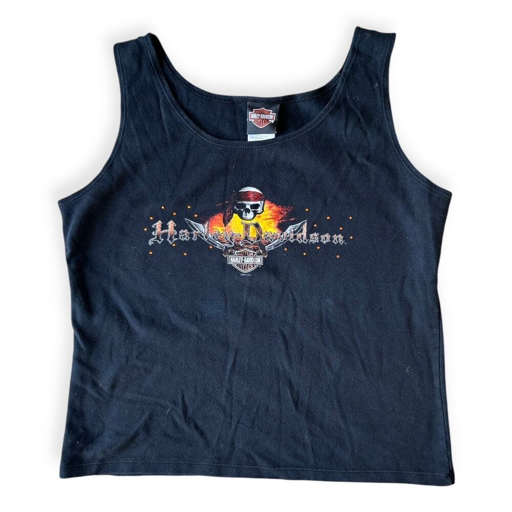 Vintage Y2K Pirates of the Carribean Harley Davidson Bahamas Rhinestone Tank XL